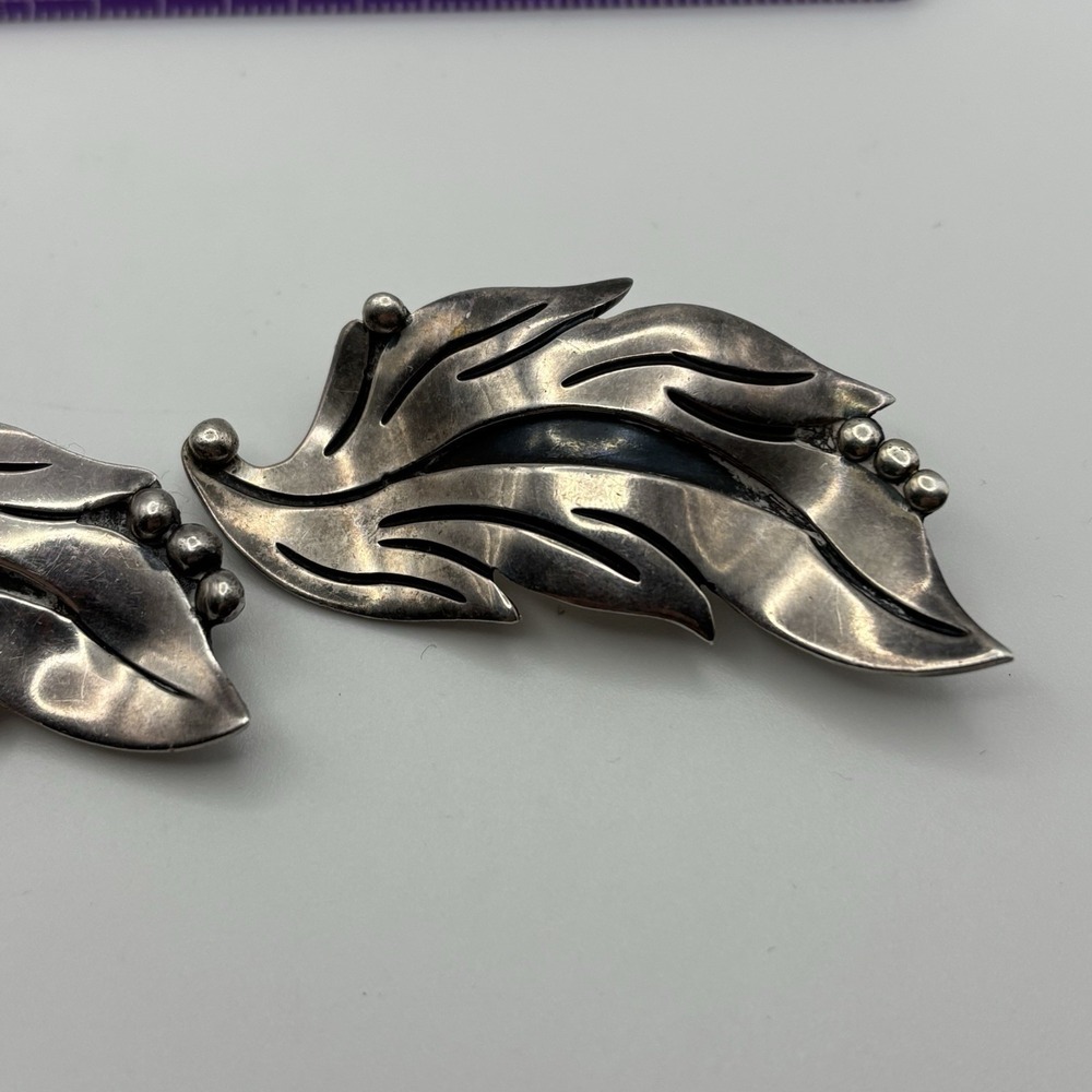 Vintage Tasco Designer Maricela Floral Leaf Sterling Silver Brooch Pin Set Of 2 - Picture 10 of 15